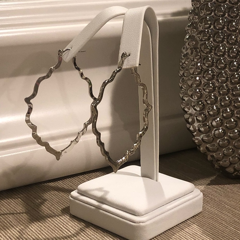 Silver Tone Moroccan Style Hoop Earrings